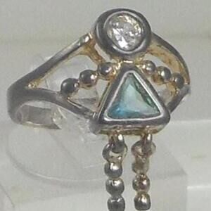 Elegant Sterling Silver Charm Ring Mother Grandmother Vintage Sim Diamond Size 6